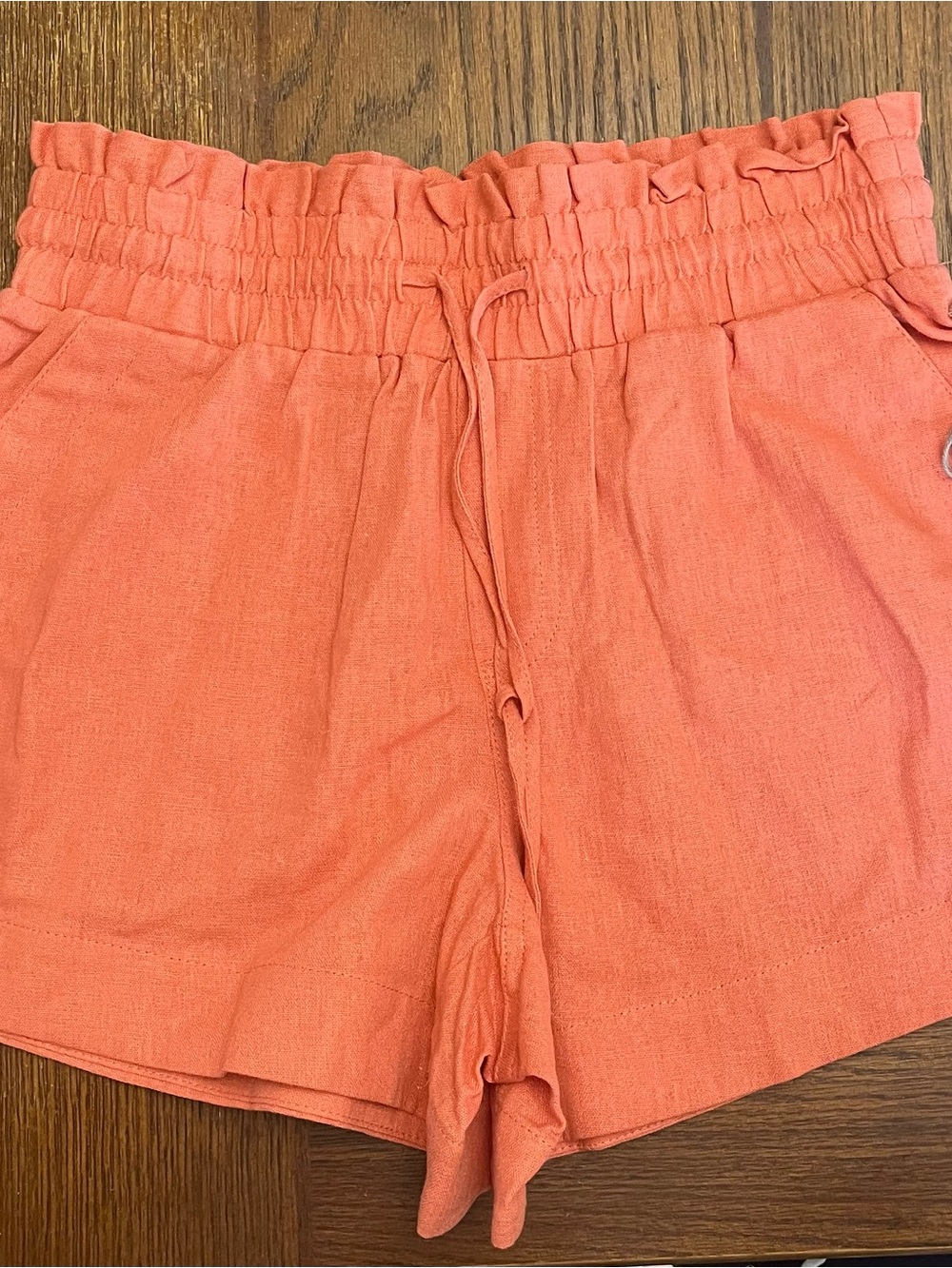 A New Day Coral High-Waist Ruffle Drawstring Linen Shorts Size Small NWT